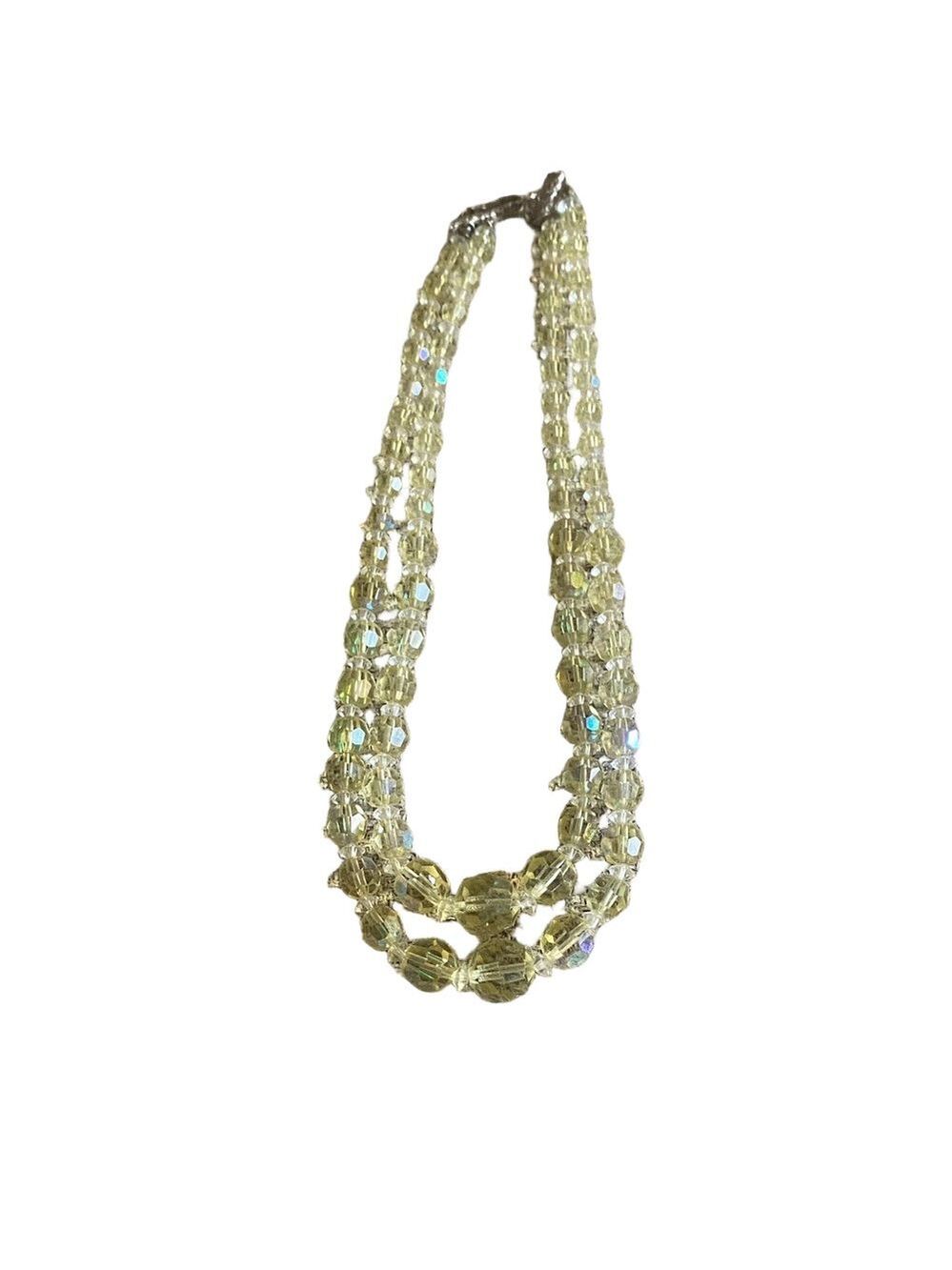 Vintage Yellow Crystal Necklace Multi-Strand 14–15”